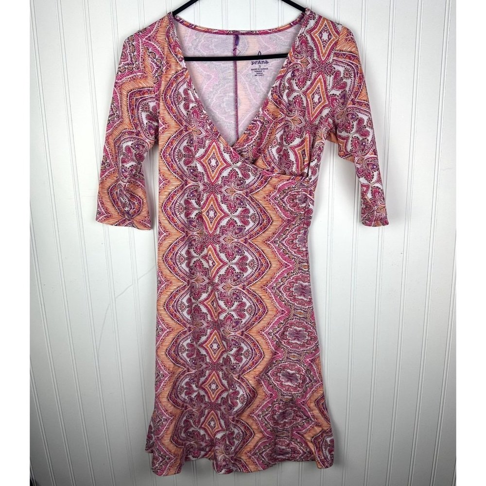 Prana Fuchsia Bali‎ Nadia 3/4 Sleeve Veeda Dress Size Small